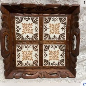 Rare, Handcrafted Heavy Tiled Serving Tray 14in L x 13in W